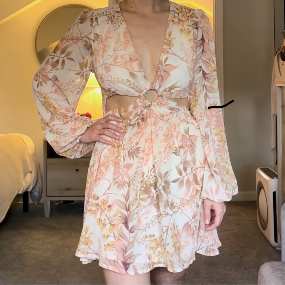 Cutout floral chiffon mini dress